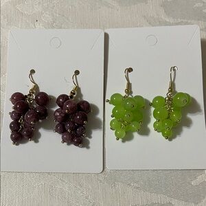 Grape Cluster Earrings Set - Purple and Green,Grape Earrings,